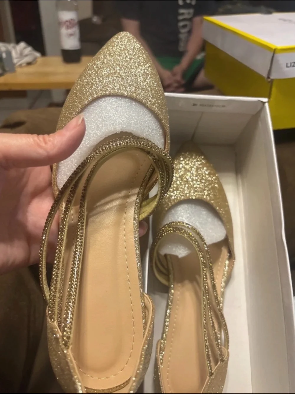 Gold Glitter Pointed Toe Lace-Up Women’s Heels
